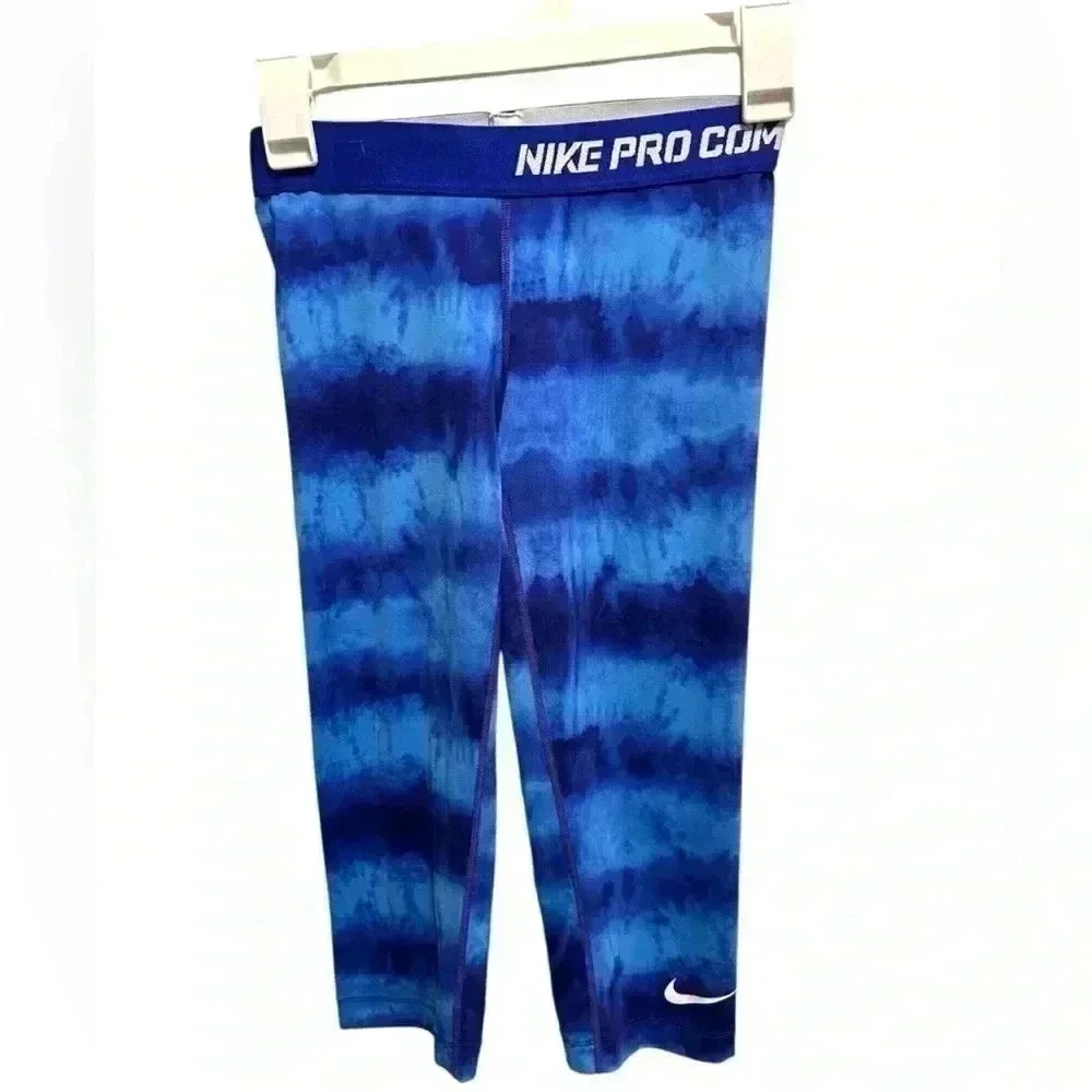 NIKE PRO COMBAT DRI FIT BLUE CAPRI LEGGINGS